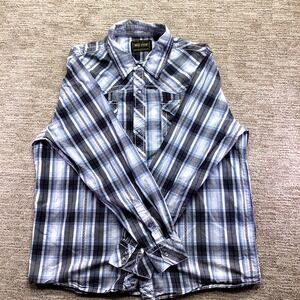 Red Snap Mens 2XL Western Pearl Snap Shirt Blue Plaid Embroidered Cotton